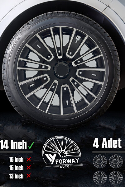 FRWY Fiat Bütün Modelleri İçin Uyumlu 14" inç Gri-Siyah 4 Adet Jant Kapağı ( Egea Linea Albea Punto vb. )