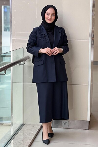 Ghisa Floral Collar Striped Jacket Skirt Set