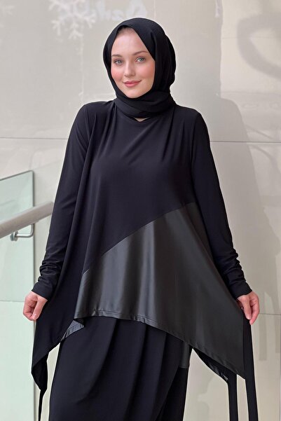 Nurcan Çetin Leather Detailed Tunic Shalwar Set