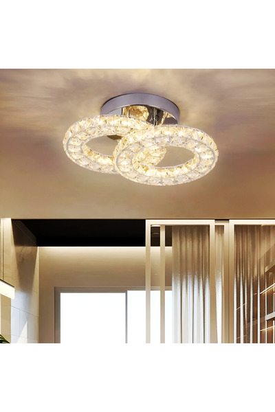 ALC-Shop Lustra LED cu telecomanda si cristal ZABINA 32W, 2 Cercuri, lumina Rece/Calda/Neutra, Crom Lucios