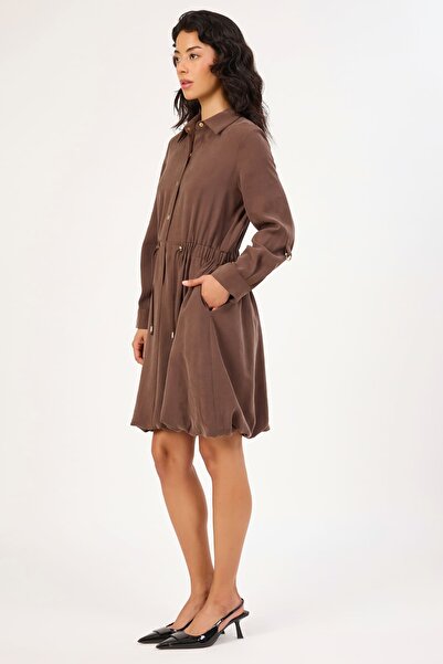 FEVER Balon etekli likralı gömlek elbise