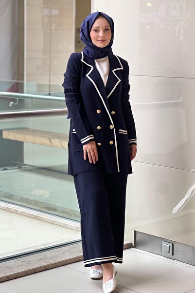 Ghisa Double-Breasted Collar Knitwear Blazer Trousers Set