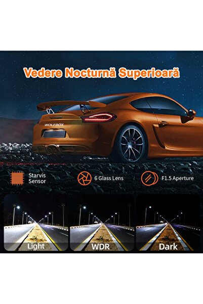 WOLFBOX Camera auto de bord i03 2.5K 1600P, WiFi, Night Vision, 170°, ecran 1", aplicatie dedicata,