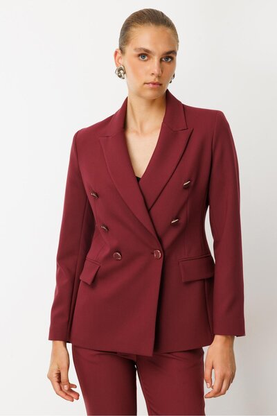 Moda İlgi Modailgi Kırlangıç Yaka Kruvaze Ceket - 40008 Bordo