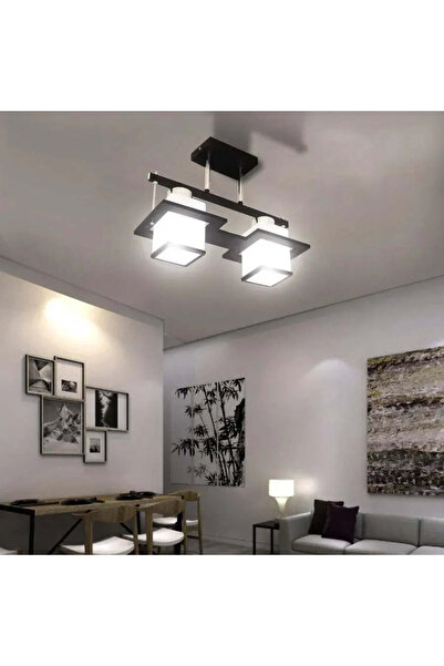 ALC-Shop Lustra Clasica Aramis cu Lemn Abajur Patrat 2X E27 Alb Negru