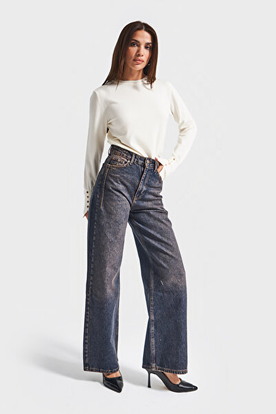 its basic Жіночі темні джинси Olea 2w5-10 Широкі штани Висока талія Внутрішня довжина 77 см 100% бавовна Джинсова тканина