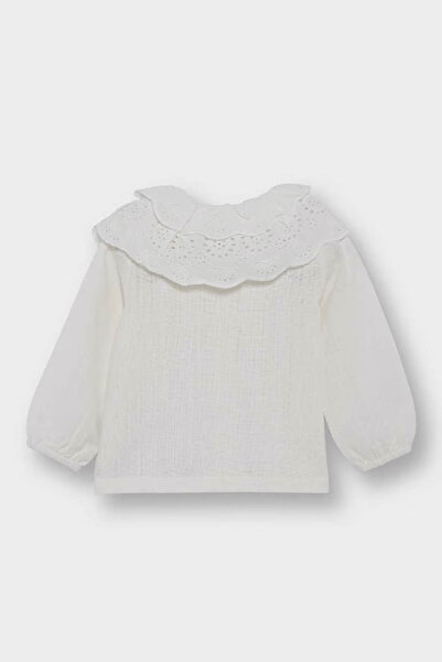 DeFacto Big Collar Twill Long Sleeve Ecru Baby Girl Shirt F9519A5/Er105