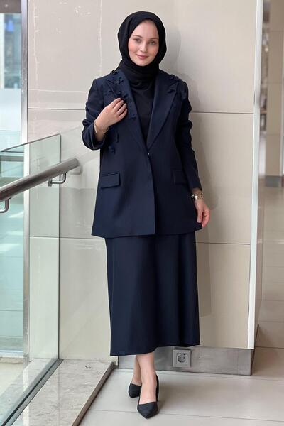 Ghisa Floral Collar Striped Jacket Skirt Set