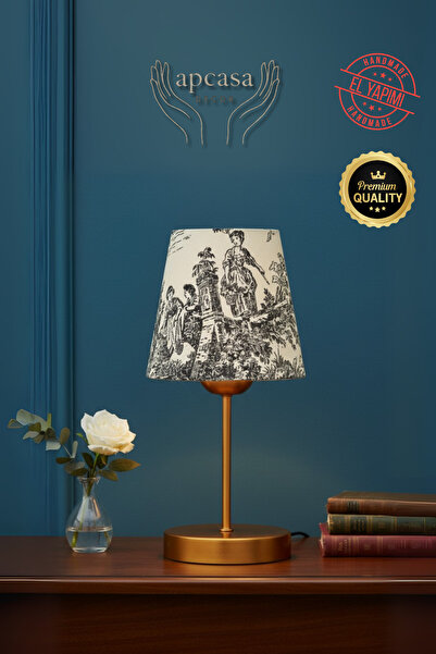 APCASADECOR Vintage Mini Toile de Jouy ABAJUR Fransız Desen GOLD Metal Kablol...