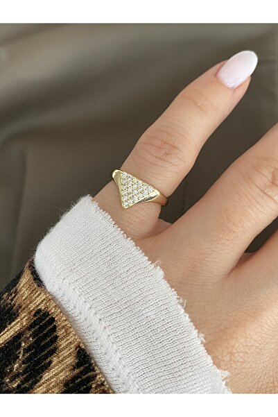 Pinery Jewels Serçe Parmak Taşlı Üçgen Alttan Ayarlamalı Kadın Yüzük