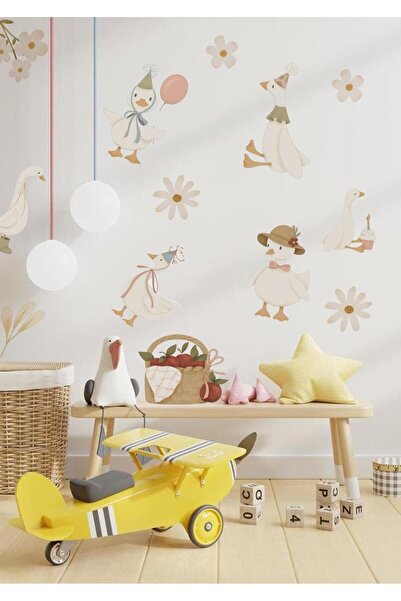 WALLHUMAN Vintage Parti Kazları Çocuk Odası Duvar Sticker Seti