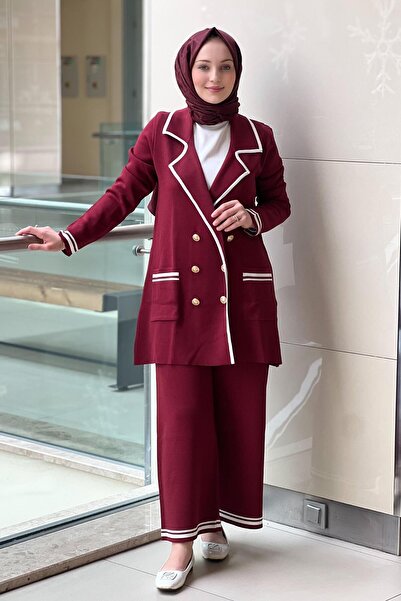 Ghisa Double-Breasted Collar Knitwear Blazer Trousers Set