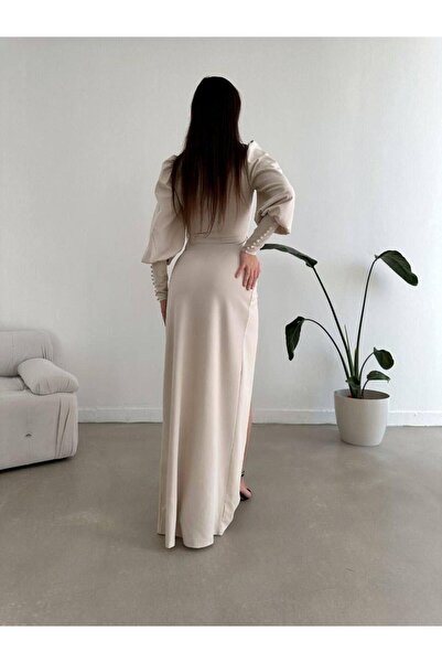 Modafeminen Μακρύ βραδινό φόρεμα με λεπτομέρεια με σχισμή από μπαλόνι, ελαστικό ύφασμα κρεπ ΜΠΕΖ 581913