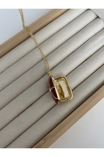 Pinery Jewels Burgundy Single Stone Women's Necklace with Openable Lid That Can Hold a Photo