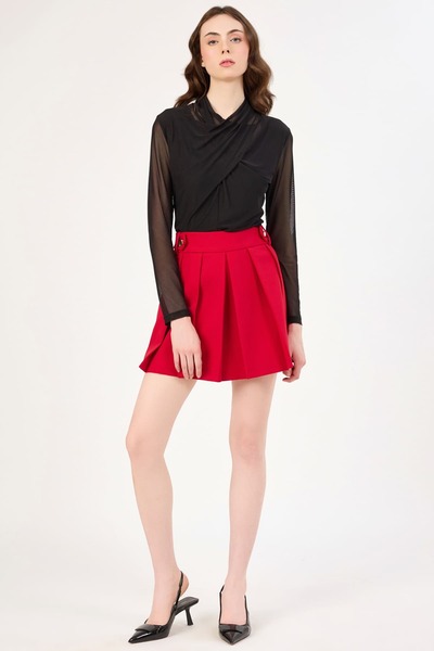 FEVER Likralı pileli şort etek