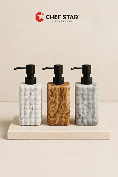 Chefstar MODERN DESENLİ PORSELEN SIVI SABUNLUK – MERMER VE AHŞAP GÖRÜNÜMLÜ