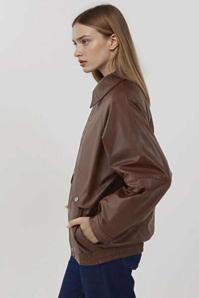Hiccup Oversized Faux Leather Jacket with Pocket Detail
