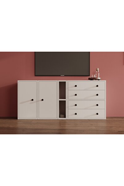 Nettrends Vega Fonksiyonel Dekoratif 2 Kapak 4 Çekmeceli Geniş TV Ünitesi