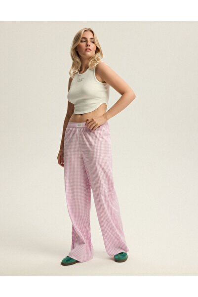 Bloovii Women's Loungewear Pants Pyjama Style Vichy Check Relaxed Fit Oversiz...