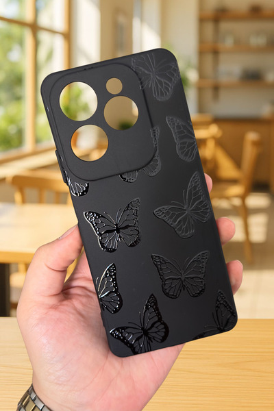 Vip Case İNFİNİX HOT 40 Uyumlu Siyah Kelebek Desenli Silikon Darbe Emici Klas...