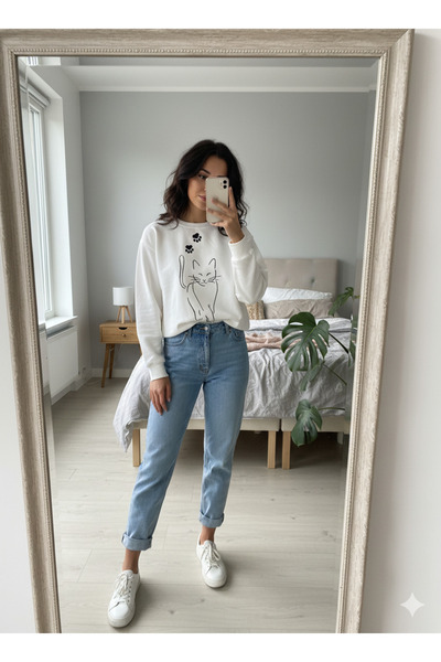 Ceylen guler rotund standard Mold cu imprimeu Women Swea tricou