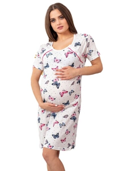 Formommy - Cămașă de alăptat, fluture, bumbac, cu nasturi, mărimea L, alb