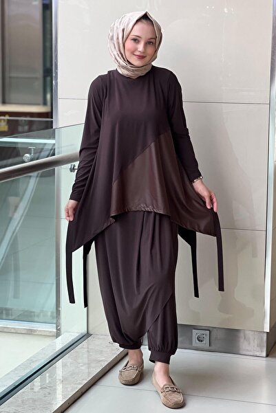 Nurcan Çetin Leather Detailed Tunic Shalwar Set