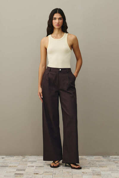 Fahhar Relaxed Fit Palazzo Denim Pants Brown