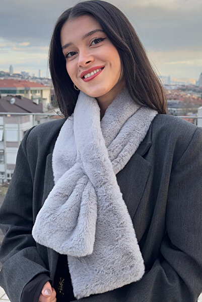 Mollycrush Plush Soft Soft Scarf | Winter Faux Fur Gray Women's Neckerchief