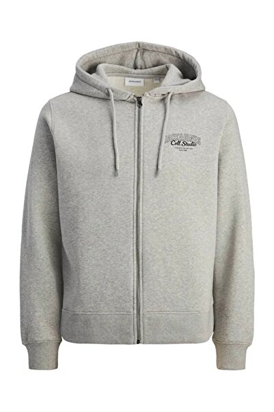Jack & Jones Jjmakoto Sweat Zip Hood Pánska mikina 12278607 Svetlošedá melanž