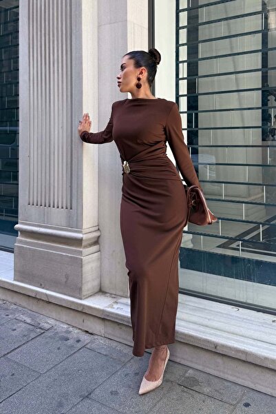 ROUPAS COLLECTİON Drapeli Tokalı Şık Elbise