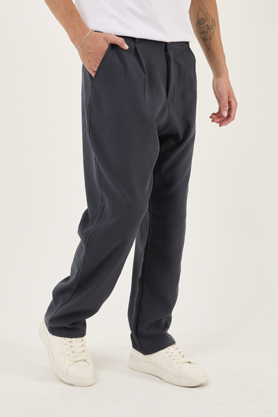 No Way Men's Pleated Elastic Waist Zippered Baggy Basic Trousers