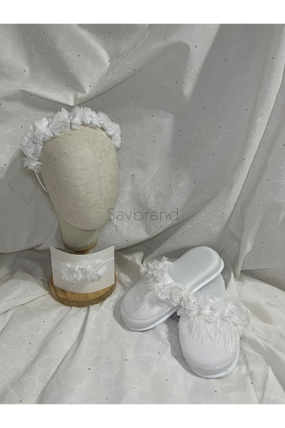 SavBrand Full Set Maternity Slippers + Crown + Bandana with Pearls
