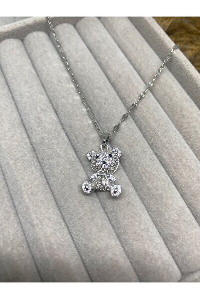 Kaan Accessoire قلادة من الفولاذ المقاوم للصدأ على شكل دب لطيف باللون الفضي (...