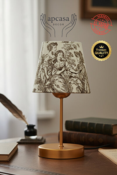 APCASADECOR Vintage Mini Toile de Jouy ABAJUR Fransız Desen GOLD Metal Kablol...