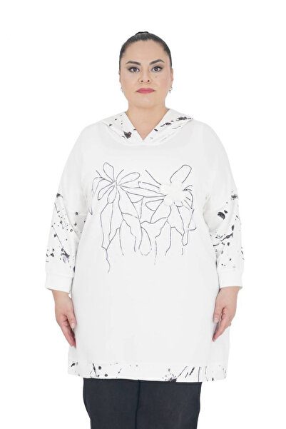 Darkmen تونيك نسائي كبير الحجم بغطاء للرأس ونقشة زهور وأكمام طويلة