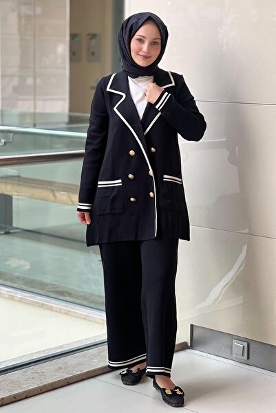 Ghisa Double-Breasted Collar Knitwear Blazer Trousers Set