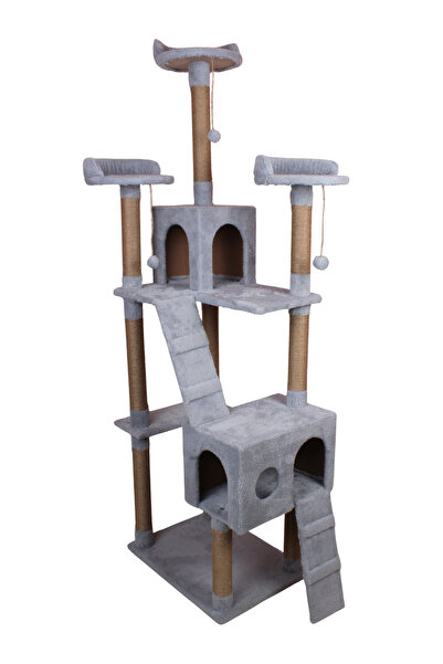 Nursoft Cat City 3 Katlı 2 Yuvalı Dayanıklı Kedi Oyun Evi ve Kedi Tırmalama Tahtası