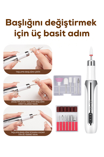 ALFAGİFT Kablosuz Şarjlı Manikür Pedikür Seti 12 Başlıklı Tırnak Bakım ve Profesyonel Törpü Makinesi