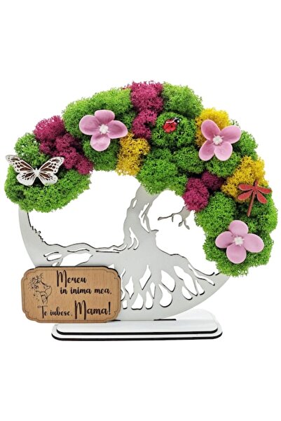 OEM Cadou Copacul Vietii, cu licheni stabilizati, din lemn alb, „Mama”, 20cm,...