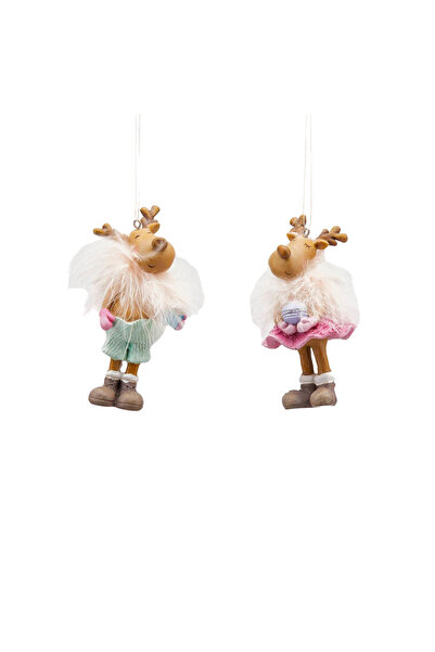BraziPremium Set de 2 ornamente de Crăciun pentru brad, ren băiat și fată, 11...