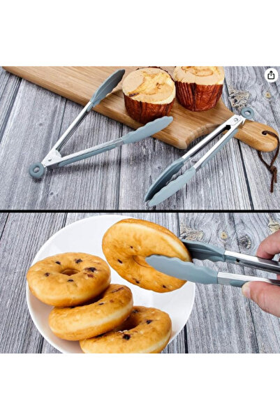 İnterlife Metal Gövdeli Ayarlanabilir Silikon Uçlu Servis Maşası Yanmaz Yapışmaz Kızartma Maşası (21 Cm)