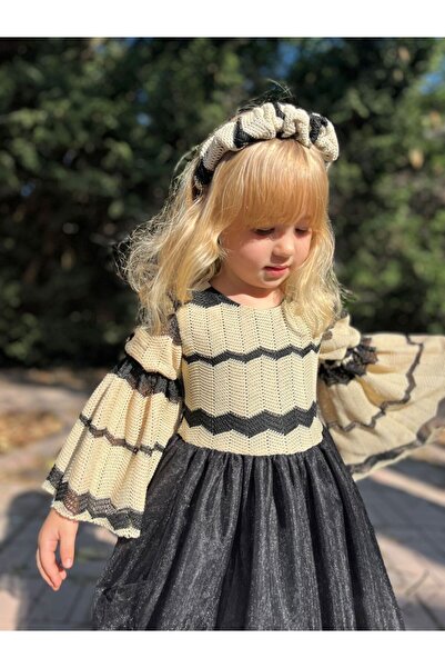 Minimer baby kids Barbosa Tütülü Pamuklu Astarlı Kız Çoçuk Şık Günlük Elbise (Taç Hediyeli)