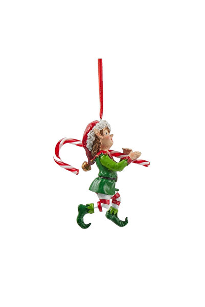 BraziPremium Ornament elf cu acadea, 16 cm, multicolor