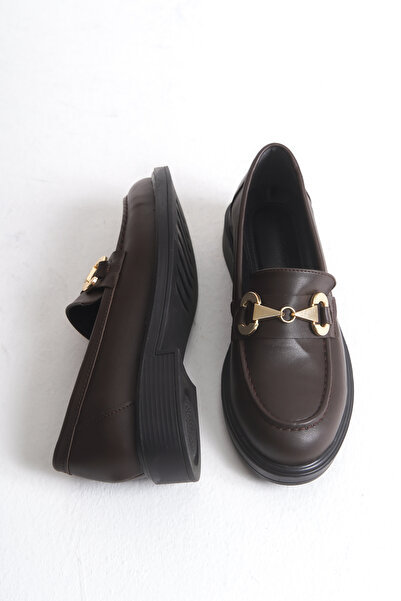 Redoxy Women's Special Design Thick Soled Gold Buckle Casual Loafer Oxford Shoes