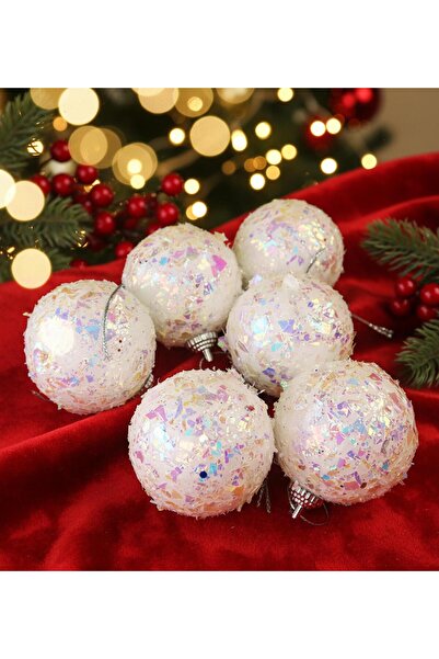 Gift Moda مجموعة كرات زينة شجرة عيد الميلاد البيضاء - 6 قطع