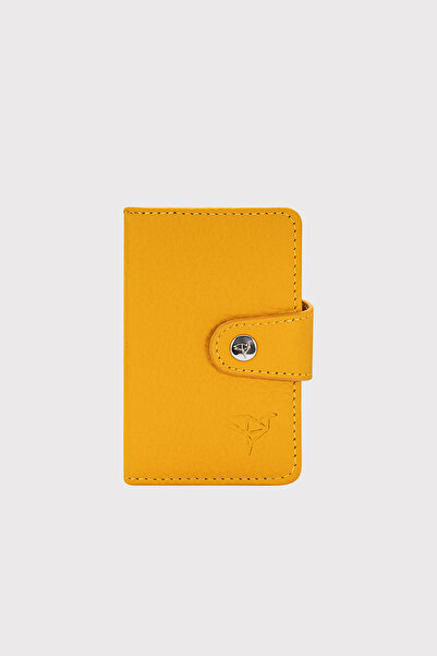 LUCCACCI Genuine Leather Mustard Yellow Accordion Card Holder