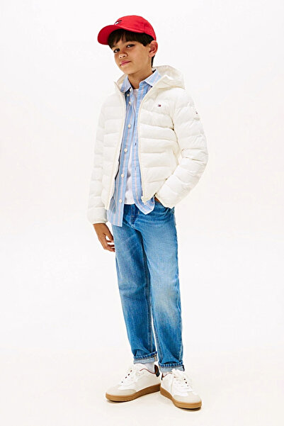 Tommy Hilfiger Unisex Çocuk Normal Kalıp Kapüşonlu Ultra Hafif Şişme Mont - Krem