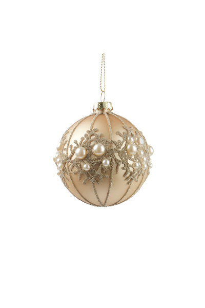 BraziPremium Glob de Crăciun cu perle și sclipici, 8 cm, auriu