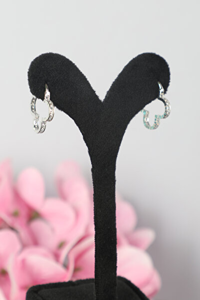 HECHAM GÜMÜŞ Gümüş Küpe Van Cleef Tek Sıra Taşlı 925 Ayar 20X19mm